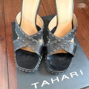 Tahari Ta-Cinda leather high-heel sandals